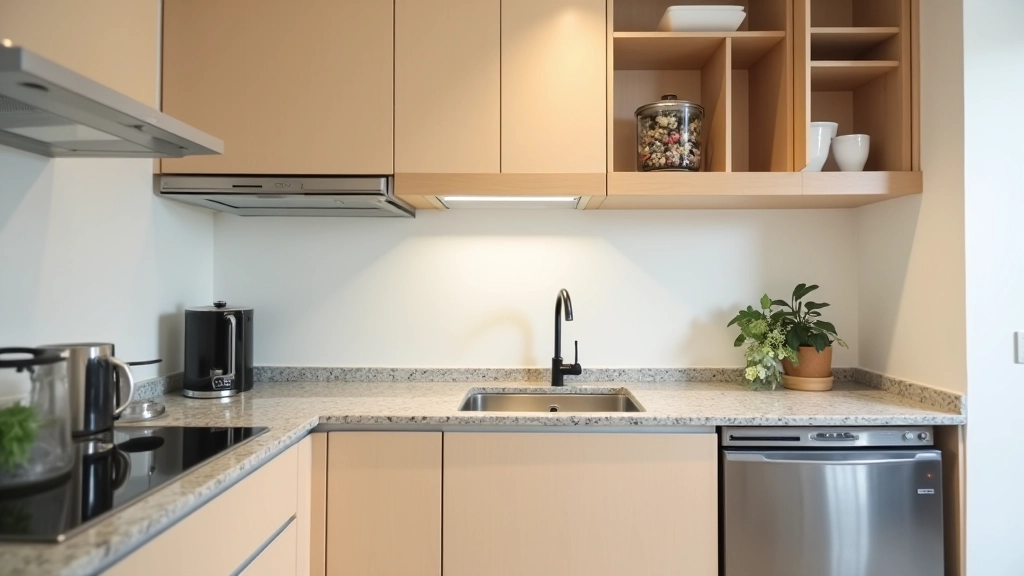 Cocina pequeña pero equipada en departamento amoblado de Lima